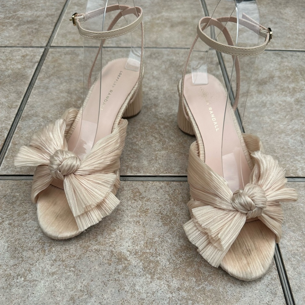 Loeffler Randall Metallic PEARL Knotted Bow Ankle-Strap Block Heel Sandal - Picture 4 of 15